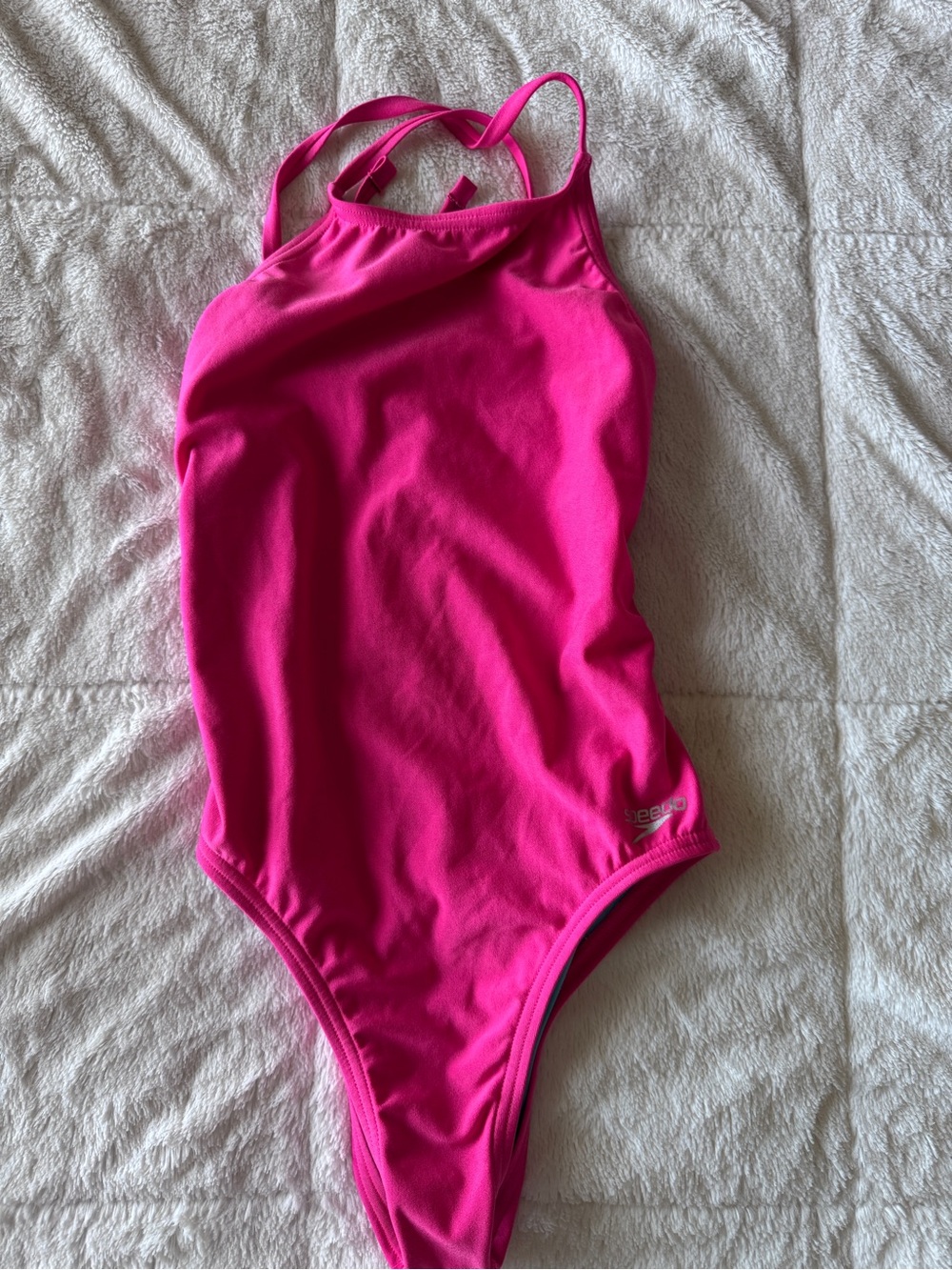 Like New - Speedo Women’s Solid Bright Pink Tie-back Swimsuit - Sz 26
